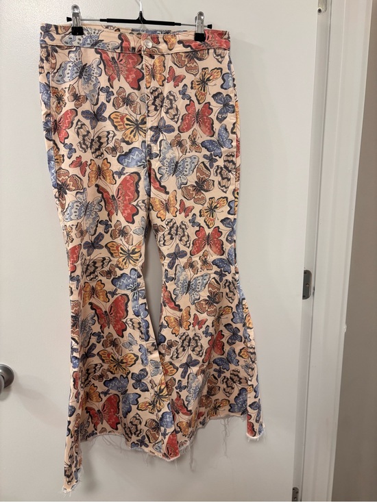Free People Denim - Free People Peach Butterfly Print Flare Jeans